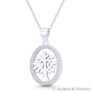 Tree-of-Life / Etz Chaim Charm CZ Crystal Pendant in .925 Sterling Silver